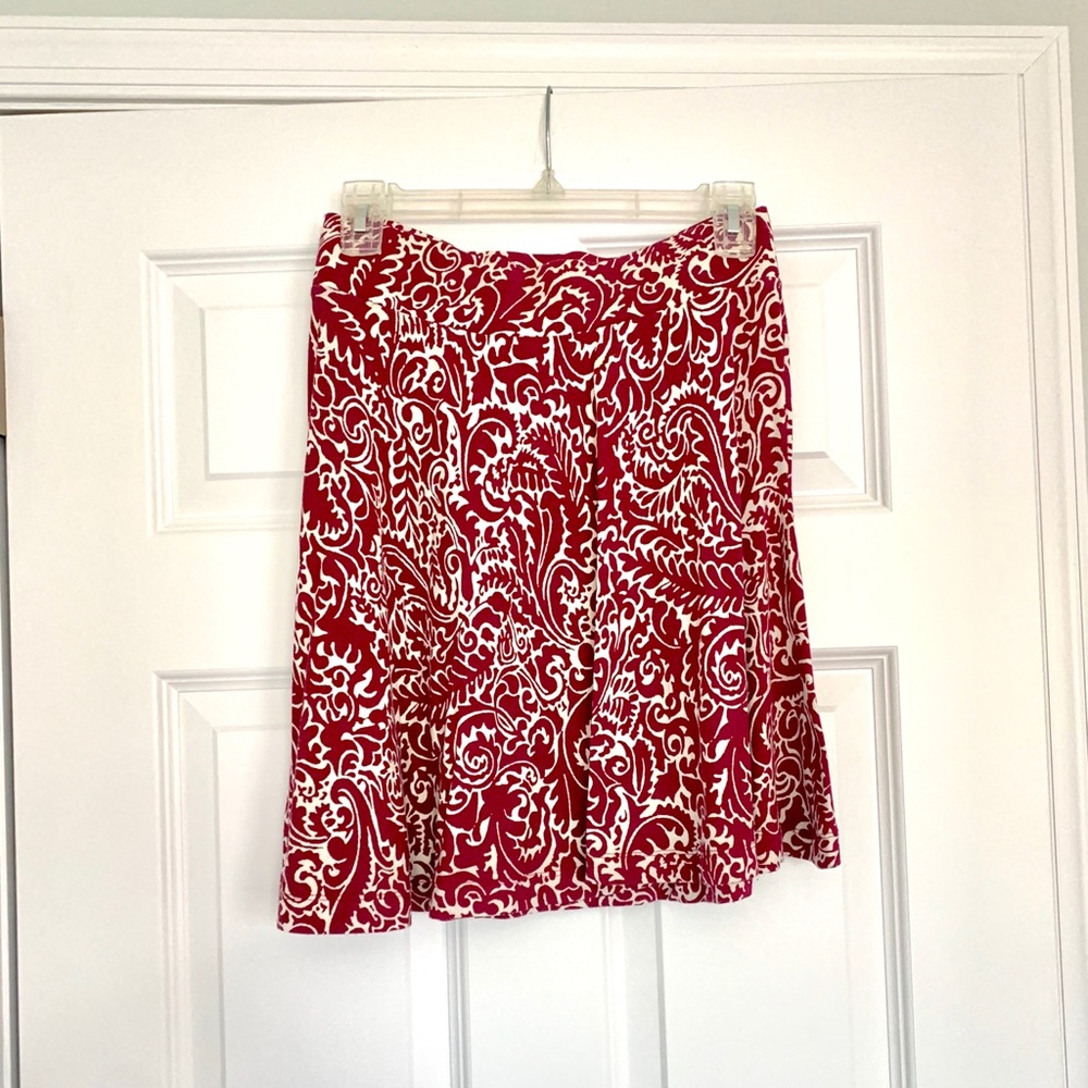 LOFT Magenta Paisley Stretch Skirt